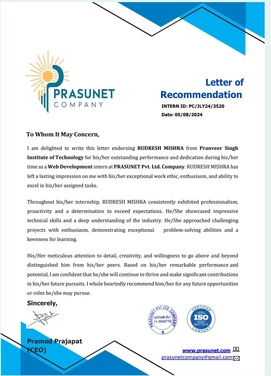 Letter of Recommendation